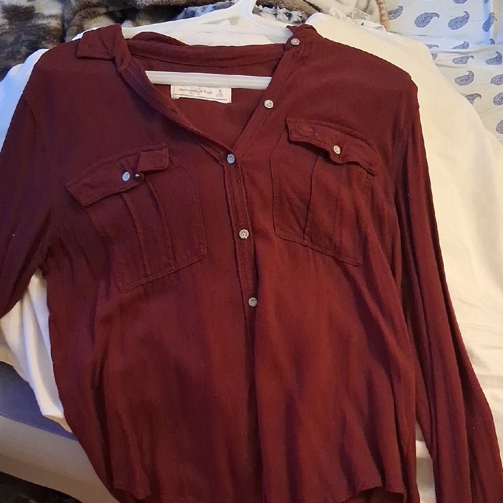 Women's Burgundy Button-Up Top